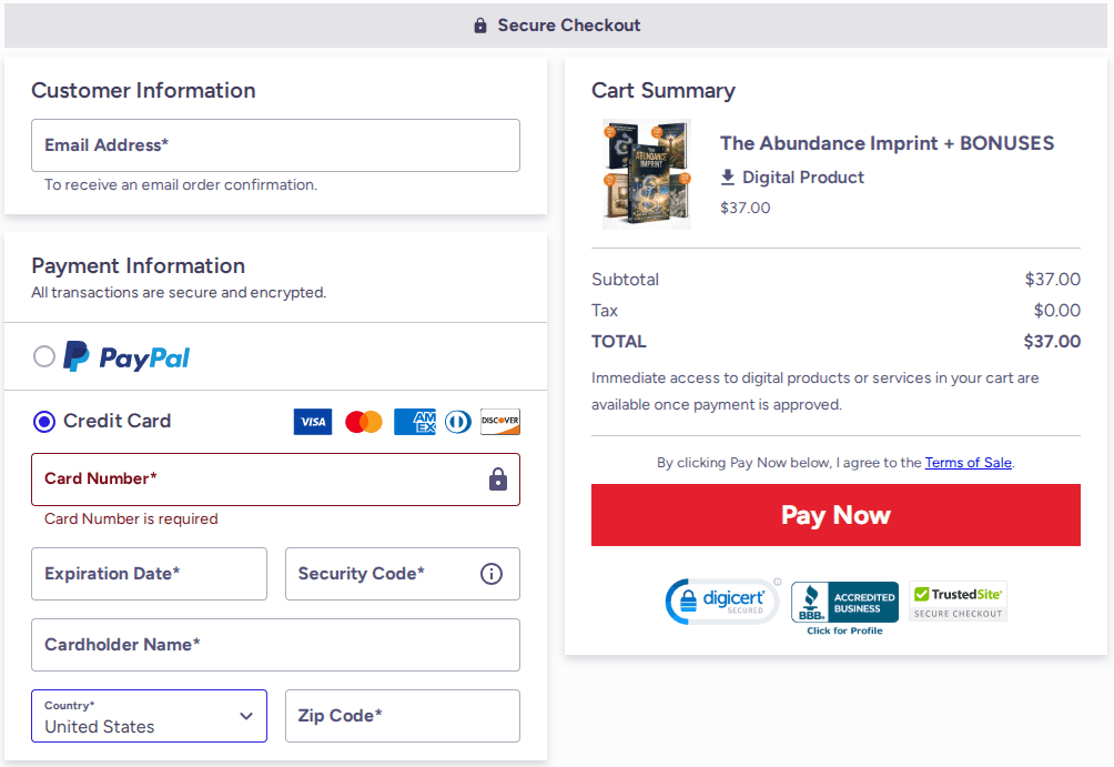The Abundance Imprint Checkout